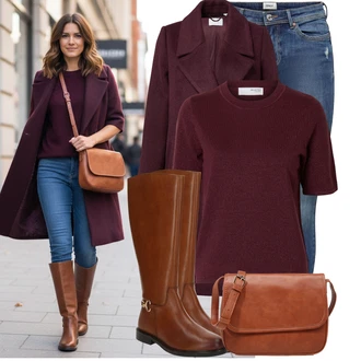 Outfit s Hnědá/Béžová Bagetová taška/Taška/Klasická Taška Přes Rameno/Taška Na Notebook/Kancelářská Taška/Brašna/Sportovní Taška Přes Rameno About You "Stylový zimní outfity"