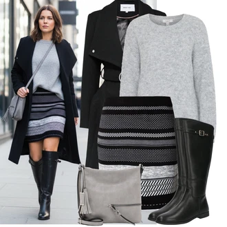 Jednobarevný Outfit s Černá Nezařazené About You, Šedá/Béžová/Hnědá/Světle šedá Brašna/Klasická Taška Přes Rameno/Sportovní Taška Přes Rameno/Taška Přes Rameno Tamaris "Stylový zimní outfity"