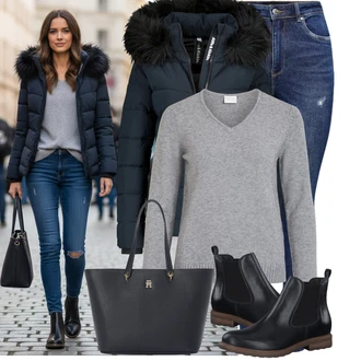 Outfity na zimu Elegantní Dlouhé s Světle šedá/Šedá/Tmavě šedá Jednoduchý Svetr/Svetr s V-výstřihem/Kašmírový Svetr/Svetr na kojení/Basic Svetr/Kašmírový Svetr/Vlněný Svetr/Svetr z Jemné Pleteniny Vila "Stylový zimní outfity"Look: Elegantní, Kancelář, Romantický, Klasické, Old Money, Bezešvé