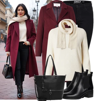 Karneval Outfit s Bílá/Béžová Šál/Kruhový Šál Pieces "Stylový zimní outfity"Look: Bar, Křest, Karneval, Koncert, Škola, Nový Rok