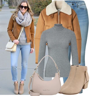 Old Money Outfit s Hnědá/Béžová/Khaki Kozačka Kožená kotníková bota/Plochá Kotníková Bota/Letní kotníková Kozačka/Kozačka se zipem/Kotníková Bota s Podšívkou About You "Stylový zimní outfity"Look: Cool, Krásný, Old Money, Chytrý příležitostný, Western