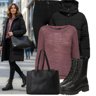 Outfit s Černá Legíny s Vysokým Pasem/Džínové Legíny/Skinny Kalhoty/Legíny s Rozparkem/Tregíny/Jeggings Only "Stylový zimní outfity"