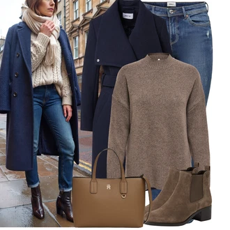 Outfit s Modrá/Tmavě modrá/Světle modrá Kožená bunda/Navlékací džíny/Kožené bundy/Džíny s Nízkým Sedem/Džín s Nízkým Pasem/Džíny s Dírou/Džíny s Rozparkem/Push up Džín/Kožené Boty/Kotníková Bota Only "Stylový zimní outfity"