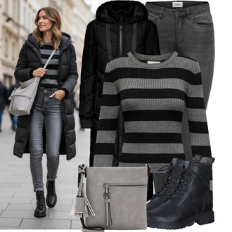 Outfit s Šedá/Khaki/Světle šedá/Tmavě šedá Skinny Kalhoty/Džínové Legíny/Jeggings/Tregíny Only "Stylový zimní outfity"