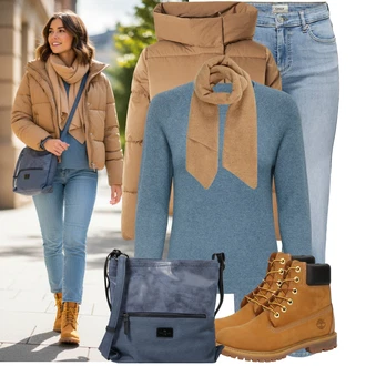 Karneval Outfit s Béžová/Hnědá Šál/Kruhový Šál/Šátek About You "Stylový zimní outfity"Look: Bar, Karneval, Koncert, Škola, Nový Rok