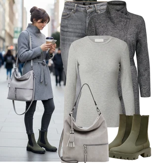 Bar Outfit s Tmavě zelená Chelsea Boty/Gumová Kotníková Bota/Kožená bunda Only "Trendový zimní vzhled"Look: Bar, Koncert, Škola