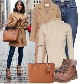 Outfit s Khaki/Béžová/Hnědá Sveter Svetr s holým zády/Basic Svetr/Rolák/Svetr z Jemné Pleteniny/Crop Svetr Edited "Trendový zimní vzhled" Outfit s Khaki/Béžová/Hnědá Sveter Svetr s holým zády/Basic Svetr/Rolák/Svetr z Jemné Pleteniny/Crop Svetr Edited "Trendový zimní vzhled"