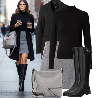 Karneval Outfit s Šedá/Béžová/Hnědá/Světle šedá Brašna/Klasická Taška Přes Rameno/Sportovní Taška Přes Rameno Tamaris "Trendový zimní vzhled"Look: Malle, Bar, Karneval, Koncert