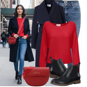 Jednobarevný Outfit s Modrá/Světle modrá/Tmavě modrá Push up Džín/Džín s Nízkým Pasem/Kožené Boty/Navlékací džíny/Kotníková Bota/Džíny s Nízkým Sedem/Kožená bunda/Zimní bunda Only "Trendový zimní vzhled"