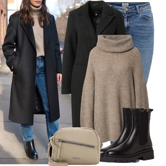 90tá léta, Styl Outfit s Modrá/Světle modrá/Tmavě modrá Push up Džín/Džín s Nízkým Pasem/Kožené Boty/Navlékací džíny/Kotníková Bota/Džíny s Nízkým Sedem/Kožená bunda/Zimní bunda Only "Trendový zimní vzhled"Look: Styl