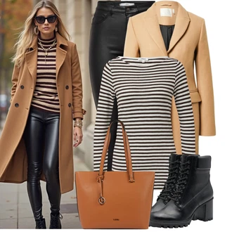 Karneval Outfit s Hnědá/Béžová/Oranžová Obchodní Taška/Taška Přes Rameno/Shopper taška/Taška/Kancelářská Taška/Sportovní Taška Přes Rameno/Taška Na Rameno L.CREDI "Trendový zimní vzhled"Look: Malle, Bar, Karneval, Koncert, Galavečer, Den matek, Opera, Škola