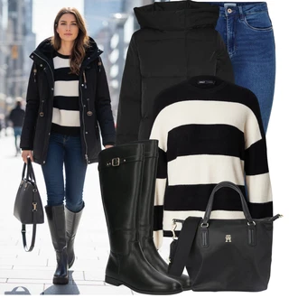 Outfity na zimu Elegantní Dlouhé s Černá/Fialová/Růžová Obchodní Taška/Shopper taška/Taška/Brašna/Kancelářská Taška Tommy Hilfiger "Trendový zimní vzhled"Look: Rad, Šik, Cool, Elegantní, Kancelář, Premium, Preppy, Princezny