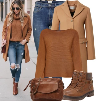 Outfit s Modrá/Tmavě modrá/Světle modrá Kožená bunda/Navlékací džíny/Kožené bundy/Džíny s Nízkým Sedem/Džín s Nízkým Pasem/Džíny s Dírou/Džíny s Rozparkem/Push up Džín/Kožené Boty/Kotníková Bota Only "Trendový zimní vzhled"