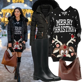 Outfit s Černá Sveter Dlouhý Svetr/Rolák Vila "Vánoční outfit" Outfit s Černá Sveter Dlouhý Svetr/Rolák Vila "Vánoční outfit"