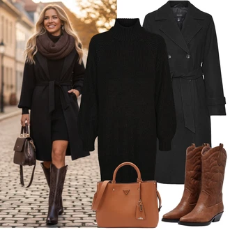 Outfity na zimu s Černá Svetrové Šaty/Zimní Pletené Šaty/Šaty S Rolákem/Dlouhé pletené šaty Noisy may "zimní outfit"