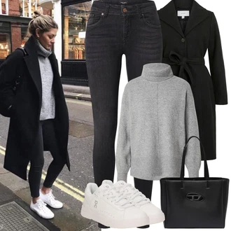 Outfit s Černá/Tmavě šedá Skinny Kalhoty/Jeggings/Džínové Legíny VERO MODA "zimní outfit"