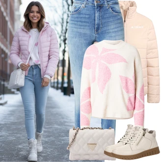 Outfity z džínu Vysoký Pas s Světle modrá/Modrá Džíny s Rozparkem/Džíny s Dírou/Push up Džín/Kožené Boty/Navlékací džíny/Kotníková Bota/Kožená Pánská Bund/Kožená bunda/Zimní bunda/High Waist Džínové Kalhoty VERO MODA "zimní outfit"