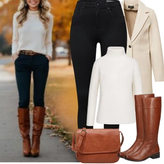 Bar Outfit s Khaki/Béžová Lehký Kabát/Přechodový Kabát/Vlněný Fleecový Kabát/Kašmírový Kabát/Midi Kabát/Vintage Kabát/Vlněný kabát/Lodenový kabát Only, Černá Kožená bunda/Motorkářské Džíny/Termální Džíny VERO MODA, Hnědá/Béžová Bagetová taška/Taška/Klasická Taška Přes Rameno/Taška Na Notebook/Kancelářská Taška/Brašna/Sportovní Taška Přes Rameno About You "zimní outfit"Look: Bar, Křest, Koncert, Den matek, Škola, Valentýn, Elektro, 18. narozeniny