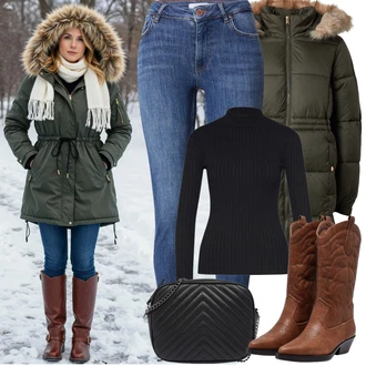 Outfit s Černá/Tmavě modrá Sveter Rolák/Svetr s límečkem Edited "zimní outfit" Outfit s Černá/Tmavě modrá Sveter Rolák/Svetr s límečkem Edited "zimní outfit"