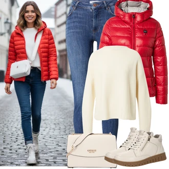 Outfity z džínu Vysoký Pas s Modrá/Tmavě modrá/Světle modrá Džíny s Rozparkem/Push up Džín/Kožené Boty/Navlékací džíny/Kožená bunda/Zimní bunda/High Waist Džínové Kalhoty/Dámské Džíny s Délkou 7/8 Vila "zimní outfit"