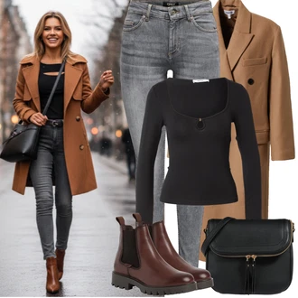 Karneval Outfit s Černá/Hnědá Taška/Klasická Taška Přes Rameno/Brašna/Sportovní Taška Přes Rameno About You "zimní outfit"Look: Bar, Karneval, Koncert, Škola