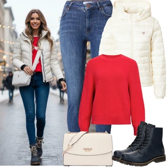 90tá léta, Styl Outfit s Modrá/Tmavě modrá/Světle modrá Džíny s Rozparkem/Push up Džín/Kožené Boty/Navlékací džíny/Kožená bunda/Zimní bunda/High Waist Džínové Kalhoty/Dámské Džíny s Délkou 7/8 Vila "zimní outfit"Look: Styl, 90tá léta, Ležérní, Cool, Francouzské, Krásný, Old Money, Bezešvé, Skromné