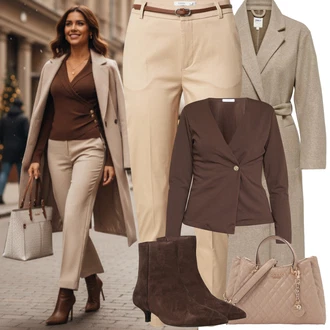 Outfit s Šedá/Béžová/Hnědá/Khaki Dlouhý Kabát/Kašmírový Kabát/Dlouhý Kabát/Vlněný Kabát/Midi Kabát/Vlněný Kabát/Lodenový Kabát Only "zimní outfit"