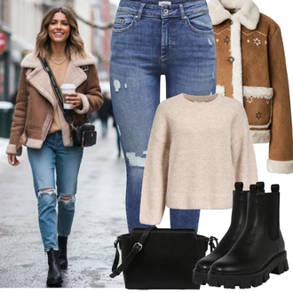 Outfity na podzim Narozeniny s Modrá Kožené bundy/Džíny s Dírou/Kotníková Bota/Džíny s Rozparkem/Kožená bunda/Push up Džín Only "zimní oblečení"Look: Bar, 18. narozeniny, Koncert, Škola, Narozeniny