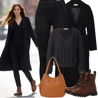 Venkovní Outfit s Černá Kožená bunda/Motorkářské Džíny/Termální Džíny VERO MODA "zimní oblečení"Look: Styl, Cool, Venkovní, Bezešvé