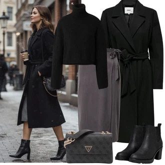 Outfit s Černá Kotníková Bota s Podšívkou/Chelsea Boty/Kožená kotníková bota/Gumová Kotníková Bota/Kožená bunda Only "zimní outfit"