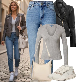 Jednobarevný Outfit s Modrá/Světle modrá Zkrácené Džíny/Girlfriend Džíny/Džíny s Rozparkem/Kotníková Bota/Mom Jean/Zužující se Džíny/Kožená Pánská Bund/High Waist Džínové Kalhoty/Zimní bunda Only "zimní oblečení"