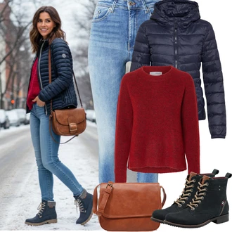 90tá léta, Styl Outfit s Světle modrá/Modrá Džíny s Rozparkem/Džíny s Dírou/Push up Džín/Kožené Boty/Navlékací džíny/Kotníková Bota/Kožená Pánská Bund/Kožená bunda/Zimní bunda/High Waist Džínové Kalhoty VERO MODA "zimní outfit"Look: Styl, Emo, 90tá léta, Cool, Krásný, Old Money, Bezešvé