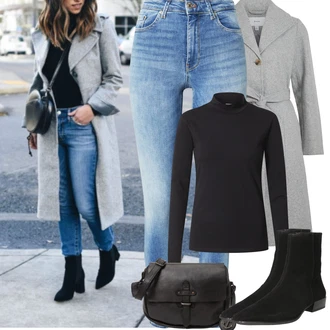 Outfity z džínu Zima s Černá/Tmavě šedá Roláková Košile JdY "zimní oblečení"