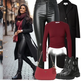 Outfit s Černá/Hnědá Kozačka Kožená kotníková bota/Motorkářská Bota/Motorkářská bota ps poelman "zimní outfit"