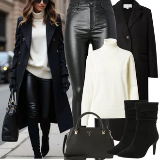 Jednobarevný Outfit s Krémová/Bílá Jednoduchý Svetr/Svetr s límečkem/Kašmírový Svetr/Kašmírový Svetr/Rolák/Svetr z Jemné Pleteniny SAINT TROPEZ "zimní oblečení"