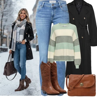 90tá léta, Styl Outfit s Světle modrá/Modrá Džíny s Rozparkem/Džín s Nízkým Pasem/Push up Džín/Kožené Boty/Slim Fit Džíny/Kotníková Bota/Džíny s Nízkým Sedem/Džíny Regular Fit/Kožená bunda/Zimní bunda Marc O'Polo "zimní outfit"Look: Styl, Ležérní, Cool, Moderní, Mom, Krásný, Old Money