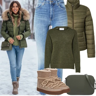 Outfit s Světle Modrá/Modrá Kožená bunda/High Waist Džínové Kalhoty/Push up Džín/Kožená Pánská Bund/Zimní bunda/Džíny s Rozparkem/Kotníková Bota/Navlékací džíny/Džíny s Dírou/Kožené Boty VERO MODA "zimní oblečení"