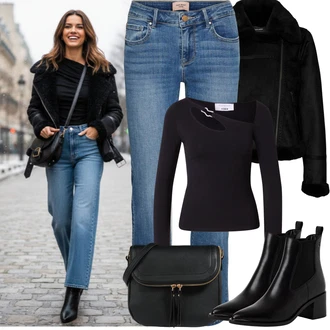 Karneval Outfit s Černá/Hnědá Taška/Klasická Taška Přes Rameno/Brašna/Sportovní Taška Přes Rameno About You "zimní outfit"Look: Bar, Karneval, Koncert, Škola