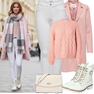 Outfity s botami s Bílá/Krémová Džíny s Rozparkem/Džín s Nízkým Pasem/Kožené Boty/Push up Džín/Džíny s Nízkým Sedem/Slim Fit Džíny/Motorkářské Džíny/Termální Džíny/Kožená bunda Only, Béžová/Bílá/Krémová Šněrovací Kotníková Bota/Plochá Kotníková Bota/Motorkářská Bota/Bojová Bota/Motorkářská bota/Šněrovací Kozačka Rieker "zimní outfit"