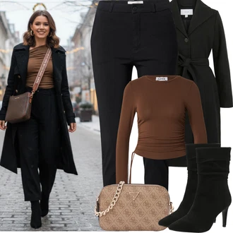 Bar Outfit s Černá Úzká Kalhoty/Skinny Kalhoty/Tregíny/Obleková Kalhoty/Kalhoty s Vysokým Pasem/Business Kalhoty/Kalhoty se Štěrbinou/Strečová Kalhoty Freequent "zimní outfit"Look: Bar, Koncert, Firemní večírek, Škola, 40. narozeniny, 18. narozeniny