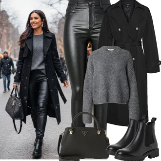 Kulatý výstřih Outfit s Šedá/Tmavě šedá/Světle šedá Svetr s Výstřihem/Jednoduchý Svetr/Svetr Carmen/Hrubě pletený svetr/Crop Svetr/Mohair Pullover/Basic Svetr/Zimní Svetr/Vlněný Svetr/Pletený Svetr Edited "zimní outfit"