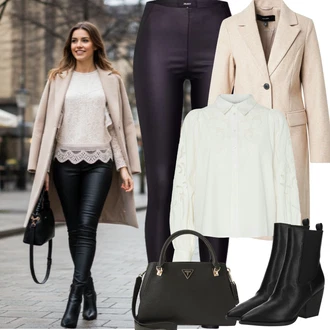 Outfit s Černá/Tmavě zelená/Tmavě šedá/Khaki Tregíny/Legíny Vinylový Legín/Legíny Kožený Vzhled/Legíny s Rozparkem/Kalhoty z Umělé Kůže/Kožený Legíny Object "zimní outfit"