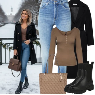 90tá léta, Styl Outfit s Světle modrá/Modrá Džíny s Rozparkem/Džíny s Dírou/Push up Džín/Kožené Boty/Navlékací džíny/Kotníková Bota/Kožená Pánská Bund/Kožená bunda/Zimní bunda/High Waist Džínové Kalhoty VERO MODA "zimní outfit"Look: Styl, Emo, 90tá léta, Cool, Krásný, Old Money, Bezešvé