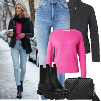 Outfit s Černá/Hnědá/Bílá Ledvinka/Klasická Taška Přes Rameno/Malá Taška/Taška na telefon/Brašna/Sportovní Taška Přes Rameno About You "zimní oblečení"