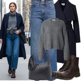 Outfity na zimu s Světle modrá/Modrá Džíny Volného Střihu/Džíny s Rozparkem/Zvonové Džíny/Vintage džíny/Džín s Širokou Nohavicí/Džíny Culottes/High Waist Džínové Kalhoty Only "zimní outfit"