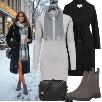 Bar Outfit s Černá/Hnědá/Bílá Ledvinka/Klasická Taška Přes Rameno/Malá Taška/Taška na telefon/Brašna/Sportovní Taška Přes Rameno About You "zimní outfit"Look: Bar, Koncert