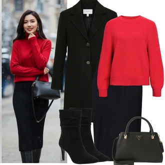 Ke kolenům Outfit s Tmavě modrá/Černá Selected "zimní oblečení"