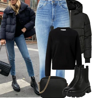 Outfit s Černá/Bílá/Růžová Taška/Klasická Taška Přes Rameno/Malá Taška/Brašna/Sportovní Taška Přes Rameno About You "zimní oblečení"