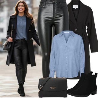 Old Money Outfit s Černá Kozačka Chelsea Boty/Plochá Kotníková Bota/Dámská Ponožková Bota/Gumová Kotníková Bota/Kožená bunda/Letní kotníková Kozačka About You "zimní outfit"Look: Cool, Duckfeet, Elegantní, Krásný, Old Money, Bezešvé, Skromné