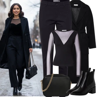 Karneval Outfit s Černá/Bílá/Růžová Taška/Klasická Taška Přes Rameno/Malá Taška/Brašna/Sportovní Taška Přes Rameno About You "zimní outfit"Look: Bar, Karneval, Koncert, Galavečer